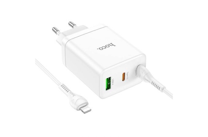 Сетевое зарядное устройство USB+2USB-C + кабель Type-C-Lightning HOCO N33 Powerful PD35W + QC3.0 (белый)