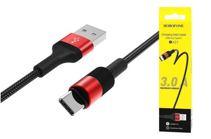 Кабель USB - USB Type-C BOROFONE BX21, 3A (красный) 1м (в оплетке)