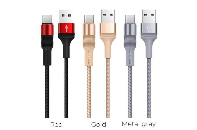 Кабель USB - USB Type-C BOROFONE BX21, 3A (красный) 1м (в оплетке)