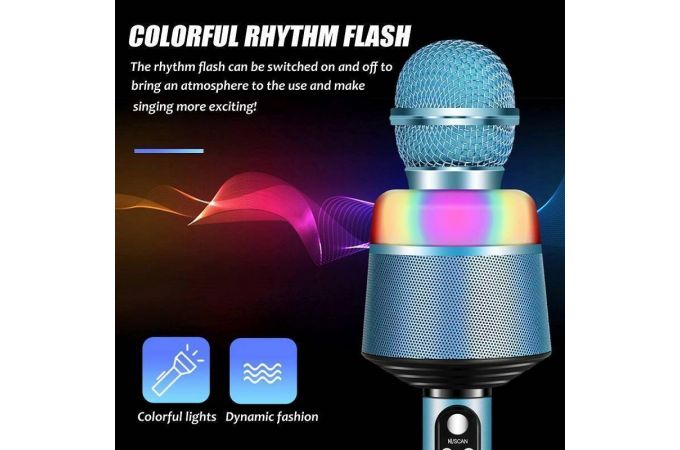 Караоке микрофон Орбита OT-ERM10 (Bluetooth, динамики, USB) RGB (синий)