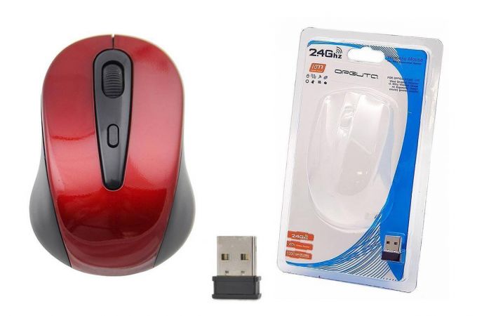 Мышь беспроводная Орбита OT-PCM32 (USB, 2.4ГГц, 1АА, 10м) (черно-красный)