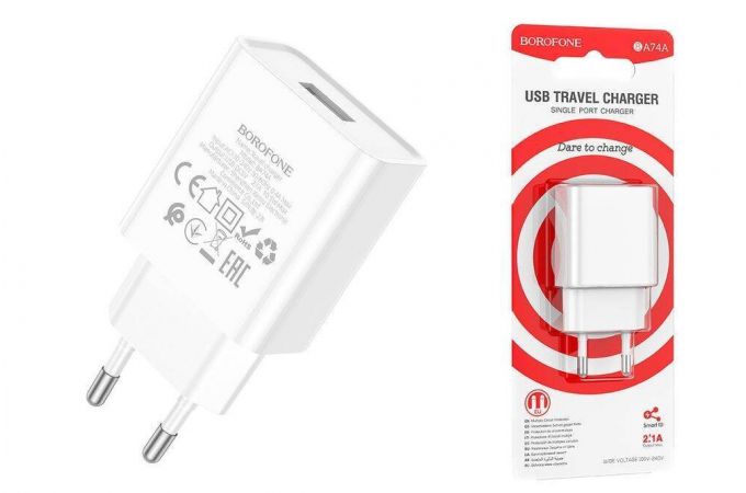 Сетевое зарядное устройство USB BOROFONE BA74A Aspirer single port (один порт)2100mAh (белый)