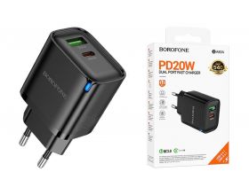Сетевое зарядное устройство USB-C BOROFONE BA83A PD20W QC3.0 (черный)
