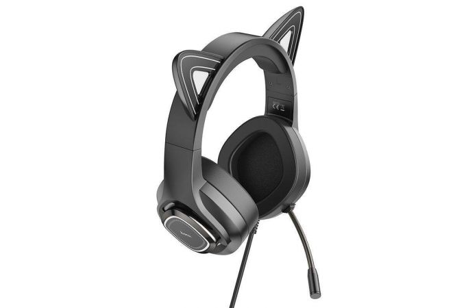 Наушники мониторные проводные HOCO W107 Cute cat luminous cat ear gaming headphones (Elf Cat)
