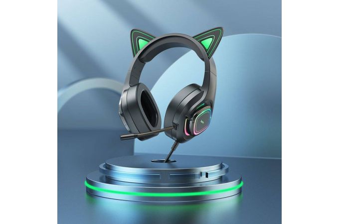 Наушники мониторные проводные HOCO W107 Cute cat luminous cat ear gaming headphones (Elf Cat)