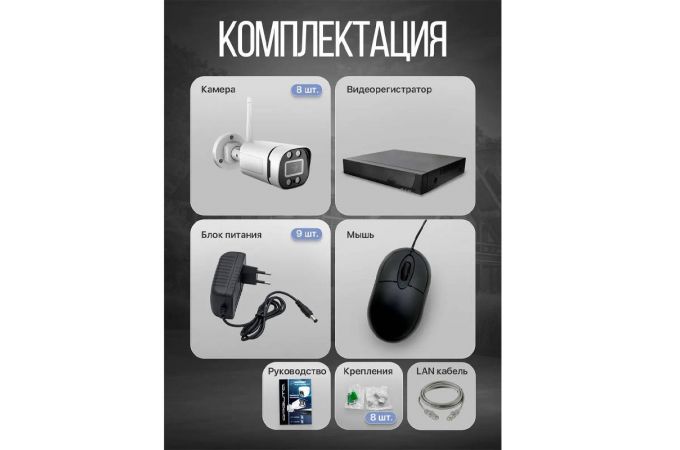 Комплект видеонаблюдения Орбита OT-VNK08 IP Wi-Fi (8 камер, 3MP)
