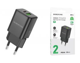 Сетевое зарядное устройство USB + USB-C BOROFONE BN14 PD30W+ QC3.0 (черный)
