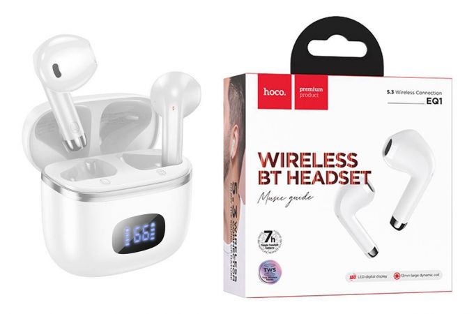 Наушники вакуумные беспроводные HOCO EQ1 Music guide true wireless BT headset (белый)