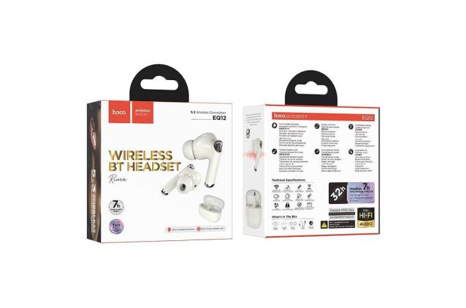 Наушники вакуумные беспроводные HOCO EQ12 wireless BT headset (молочно-белый)