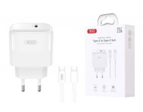 Сетевое зарядное устройство USB-C + кабель Type-C-Type-C XO L136 PD20W Fast Charging  White