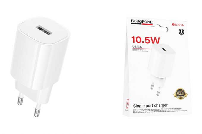 Сетевое зарядное устройство USB BOROFONE BA101A Pudding (белый)