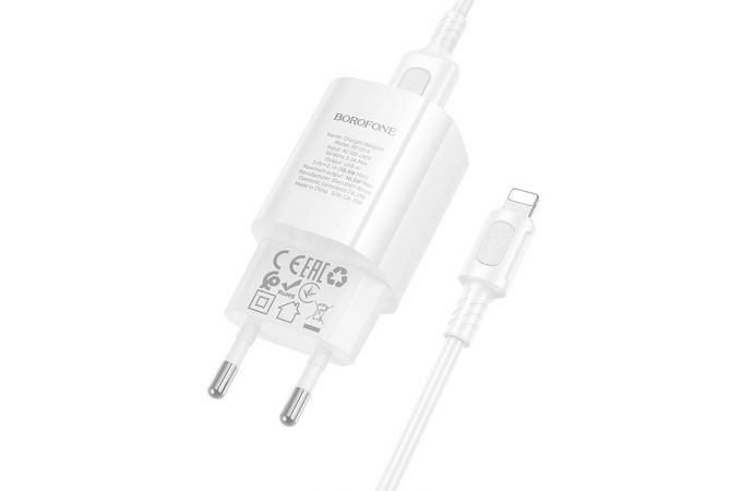 Сетевое зарядное устройство USB + кабель Lightning BOROFONE BA101A Pudding (белый)