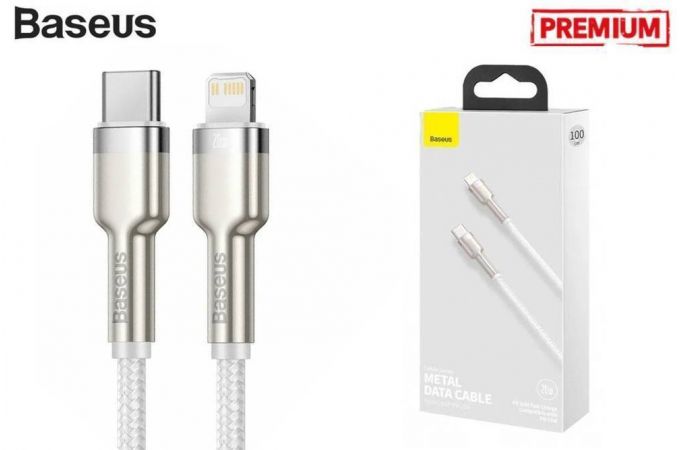 Кабель USB Type-C - Lightning Baseus Cafule Series Metal Data Cable Type-C to iP PD 20W 1m (белый)