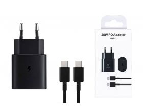 Сетевое зарядное устройство USB-C + кабель Type-C Samsung 25W EP-TA800 (черный) без логотипа