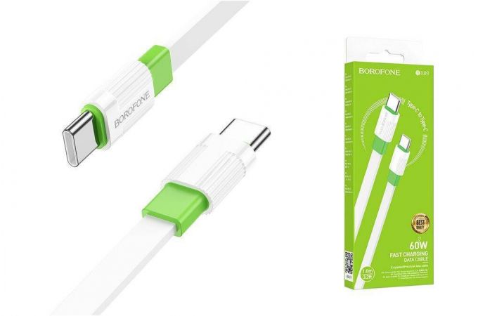 Кабель USB Type-C - USB Type-C BOROFONE BX89, PD60W (бело-зеленый) 1м