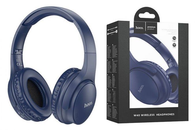 Наушники мониторные беспроводные HOCO W40 wireless headphones Bluetooth (синий)