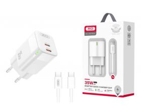 Сетевое зарядное устройство USB-C + кабель Type-C-Type-C XO CE07EU) PD 35W GaN lamp display fast Charger White