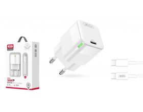 Сетевое зарядное устройство USB-C + кабель Type-C-Type-C XO CE06(EU) PD 30W GaN lamp display fast Charger  White