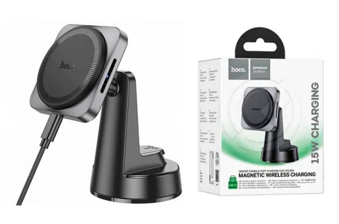 Держатель автомобильный для телефона HOCO HW16 Speed magnetic wireless fast charging car holder ( на консоль) черный