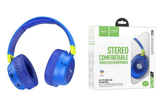 Наушники мониторные беспроводные HOCO W43 Adventur Bluetooth (голубой)