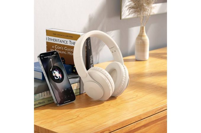Наушники мониторные беспроводные HOCO W45 Enjoy Bluetooth (молочно белый)
