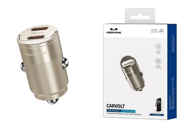 Автомобильное зарядное устройство KEEPHONE CARVOLT 2xType-c PD36W (Золотой)