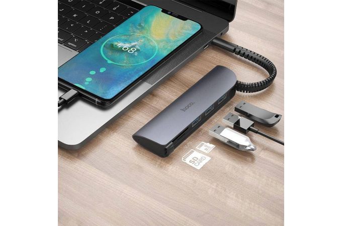 Разветвитель USB HUB Type-C (M) --> 3 USB3.0 (F) + SD (F) + TF (F) HOCO HB17