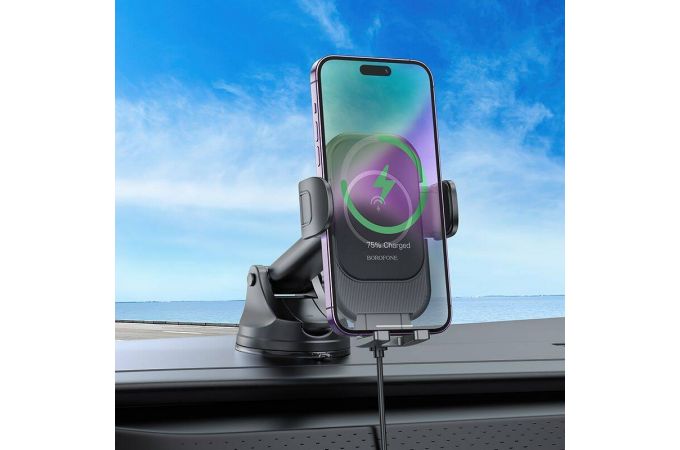 Держатель автомобильный для телефона BOROFONE BH203 magnetic wireless Fast charger на центральную консоль черный