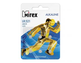 Батарейка часовая Mirex AG0 / LR521  1,5V  6 шт блистер (цена за блистер 6 шт) 23702-LR521-E6