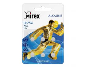 Батарейка часовая Mirex AG5 / LR754 1,5V цена за блистер 6 шт (23702-LR754-E6)