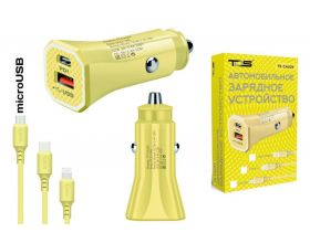 Автомобильное зарядное устройство АЗУ USB + кабель MicroUSB TDS TS-CAU54 (PD12W,2400mA) (желтый)