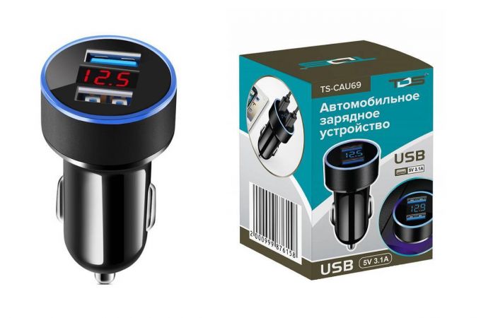 Автомобильное зарядное устройство TDS TS-CAU69 ЗУ авто 2*USB (5В,3100mA)