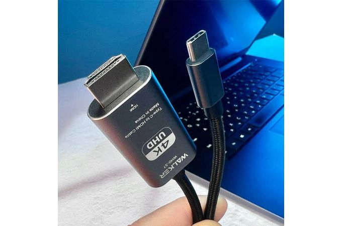 Кабель HDMI/TYPE-C WALKER WHD-57 (2 м) поддержка 4К/30Гц (без доп. питания), серый