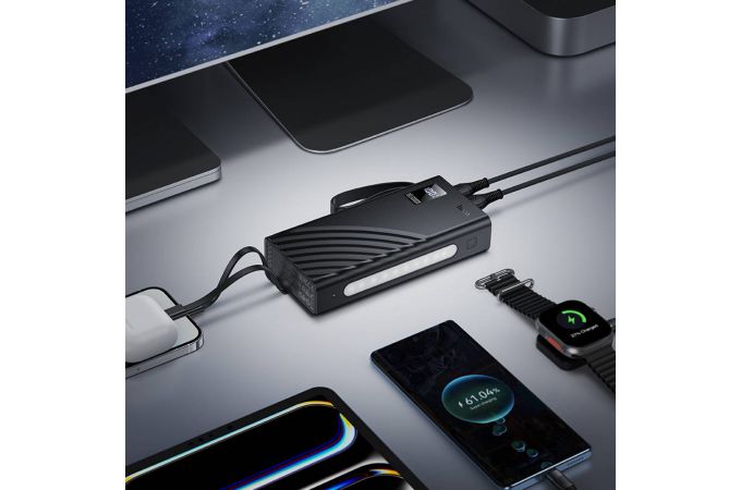 Универсальный дополнительный аккумулятор Power Bank HOCO J155 Shine 22.5W PD20W light 4-cable (20000mAh) (черный)