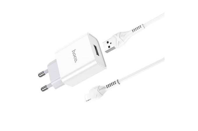 Сетевое зарядное устройство USB + кабель Lightning HOCO С81A Asombroso single port (один порт)2400mAh (белый)
