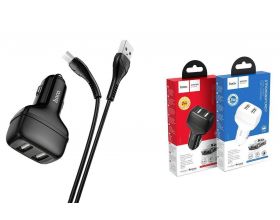 Автомобильное зарядное устройство АЗУ 2USB + кабель MicroUSB HOCO Z36 Leader 2400mAh (черный)