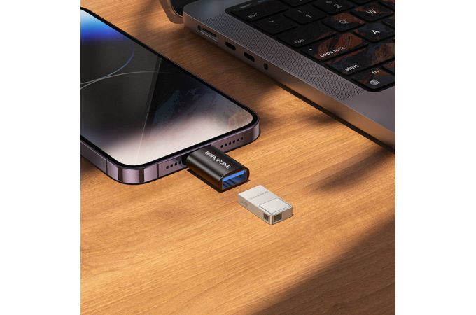 Переходник OTG Borofone BV26 Lightning штекер на USB гнездо USB2.0 (черный)