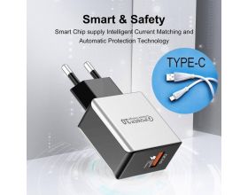 Сетевое зарядное устройство USB + USB-C +  кабель Lightning - Type-C Орбита OT-APU50 QC3.0, 3000mA (серебристый)
