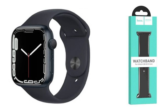 Ремешок для Apple Watch HOCO WA01 Классический спортивный силиконовый ремешок Flexible series (42-49 мм, полуночный синий)