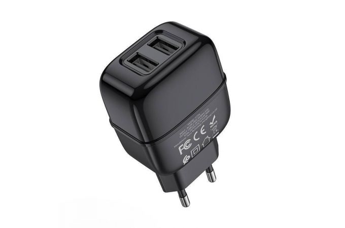 Сетевое зарядное устройство 2USB + кабель Lightning HOCO C77A Highway 2400mAh (черный)