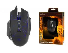 Мышь игровая проводная Perfeo "OBJECT", 9 кн, USB 4 цв. подсветка, 1000-6400 DPI PF_B4890 (черный)