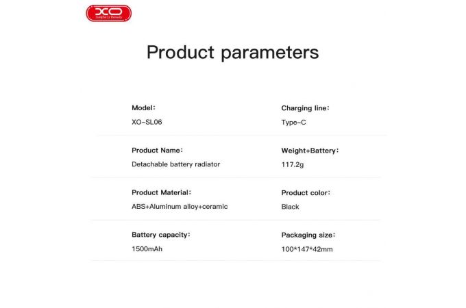 Игровой кулер XO SL06 Portable Rechargeable Battery Model Digital Intelligent Semiconductor Heat Sink  (External Back Coin Battery 1500mAh) Black (черный)