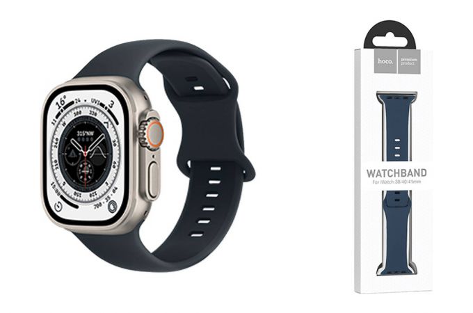 Ремешок для Apple Watch HOCO WA15 Flexible series 8-character buckle solid color silicone strap (42/44/45/49 мм) полночно синий