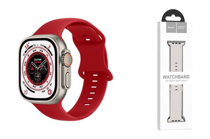 Ремешок для Apple Watch HOCO WA15 Flexible series 8-character buckle solid color silicone strap (38/40/41 мм) большой красный