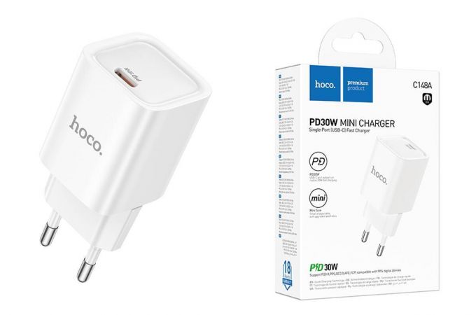 Сетевое зарядное устройство USB-C HOCO C148A PD 30W (белый)