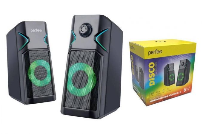Акустическая система 2.0 Perfeo "DISCO" PF_B3376 2.0 мощность 2х3 Вт USB RGB подсветка (черный)