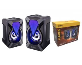 Акустическая система 2.0 Perfeo "FLAMES"PF_A4439 2.0, мощность 2х3 Вт, USB, LED подсветка (черный)