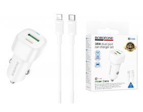 Автомобильное зарядное устройство BOROFONE BZ34B Cloud PD38W (USB - Type-C) с кабелем (Type-C -Lightning) (белый)