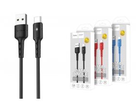 Кабель USB - MicroUSB HOCO X30 2,4A (черный) 1,2м (усиление сгиба)