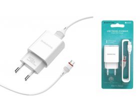 Сетевое зарядное устройство USB + кабель MicroUSB BOROFONE BA20A Sharp 2100mAh (белый)